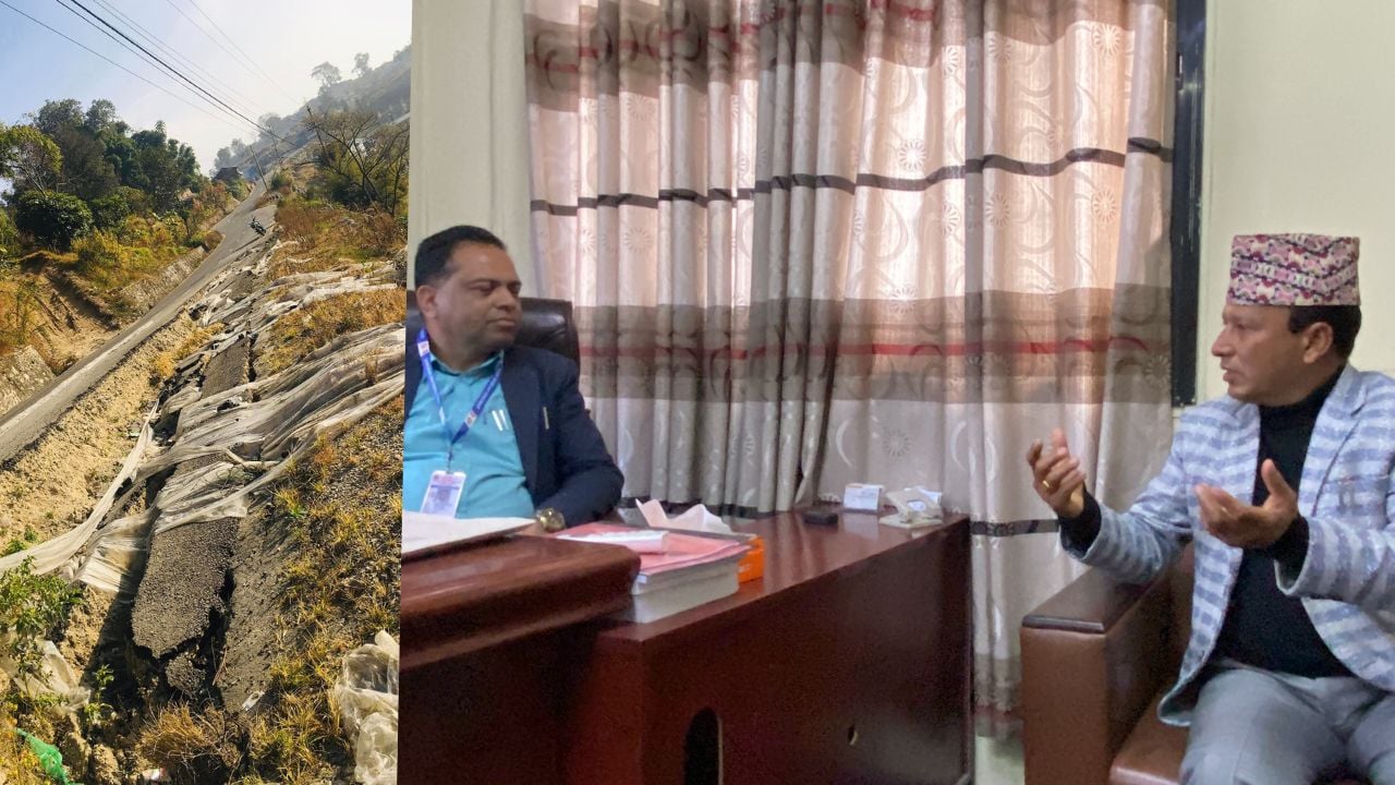 सडक भासिएर सिंगो बस्ती जोखिममा परेपछि शंखरापुरका मेयर नापितको दौडधुप