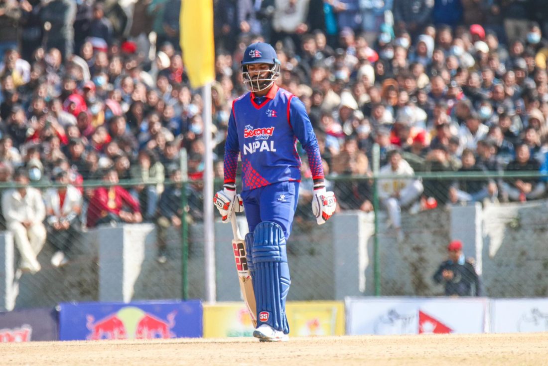 २८६ रनको लक्ष्य पछ्याएको नेपालले बनायो १० ओभरमा २ विकेट गुमाएर ७२ रन