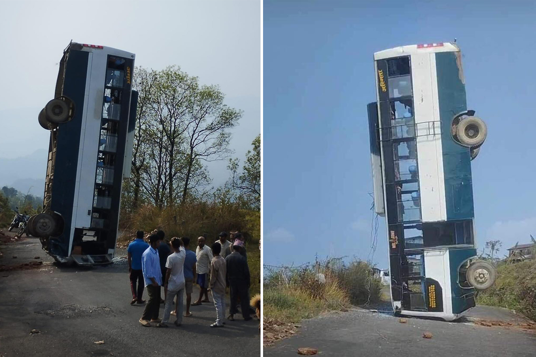 कास्कीमा यसरी पल्टियो बस