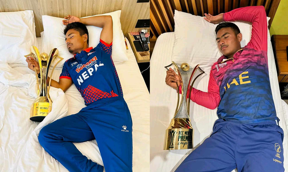 प्रिमियर कप जितेपछि युएईका आयनले गरे नेपालका रोहितको ‘नक्कल’