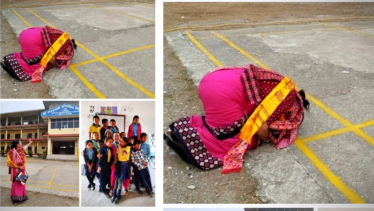 ३८ वर्ष अध्यापन गरेर बिदाइपछि विद्यालयको प्राङ्गण ढोग्दै शिक्षिका, रोकिएन सबैको आँशु