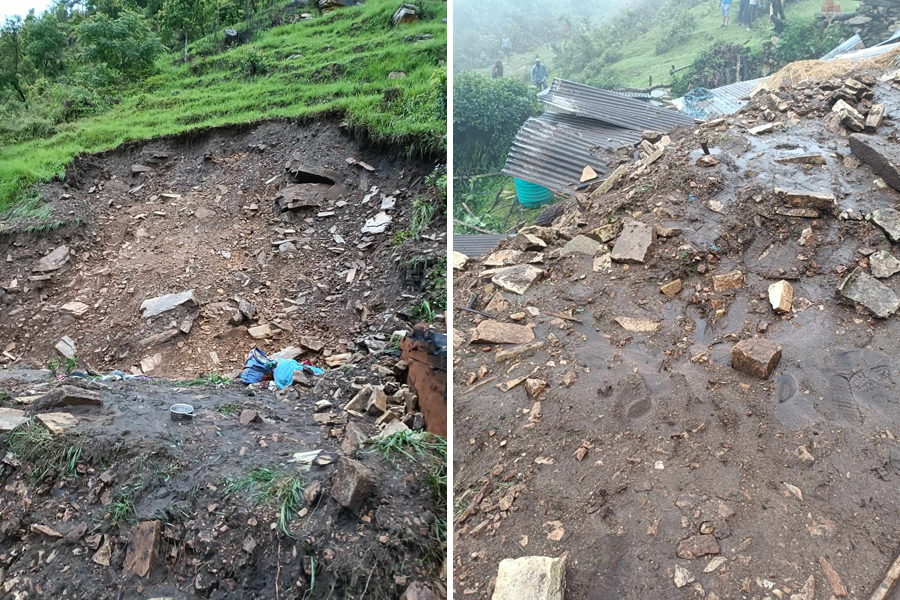 घरको २५  मिटर माथिबाट खसेको पहिरोले घर पुरिंदा आमाछोरीको मृत्यु