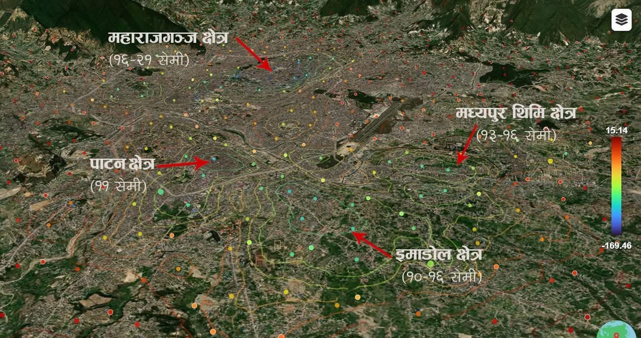 काठमाडौंमा जमीन भासिँदै: बालुवाटारदेखि महाराजगन्जसम्म खतरा ‘हटस्पट’
