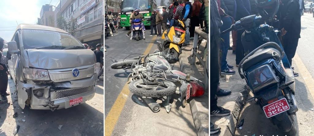 काठमाडौंमा यसरी एकआपसमा ठोक्किए तीन वटा सवारी साधन