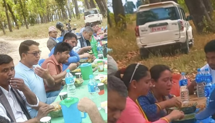 शनिबारको दिन सरकारी गाडी सहित नेकपाका नेताहरूको पिकनिक