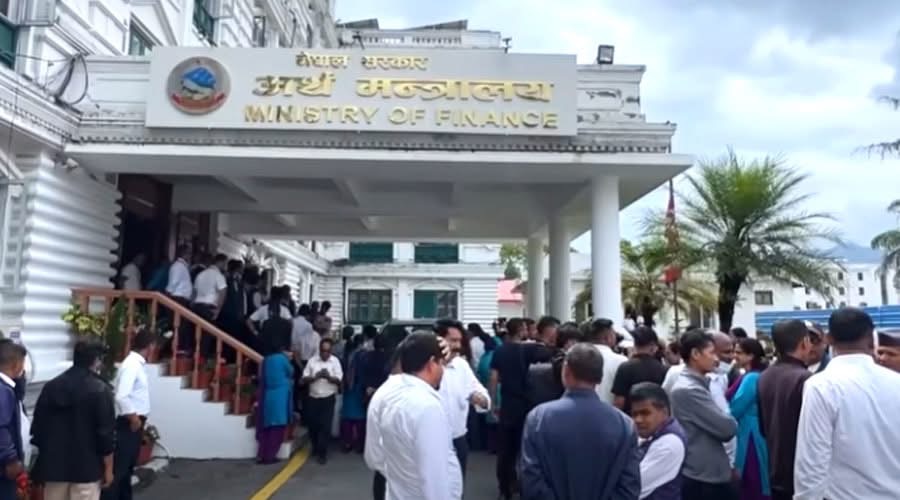 अस्थायी र करारका कर्मचारी हटाउने सरकारको तयारीविरुद्ध कर्मचारीहरूले दिए अर्थ मन्त्रालयमा धर्ना