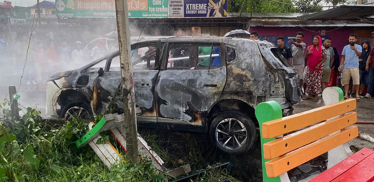 ईभी कारमा आगलागी हुँदा एक जनाको जलेर मृत्यु
